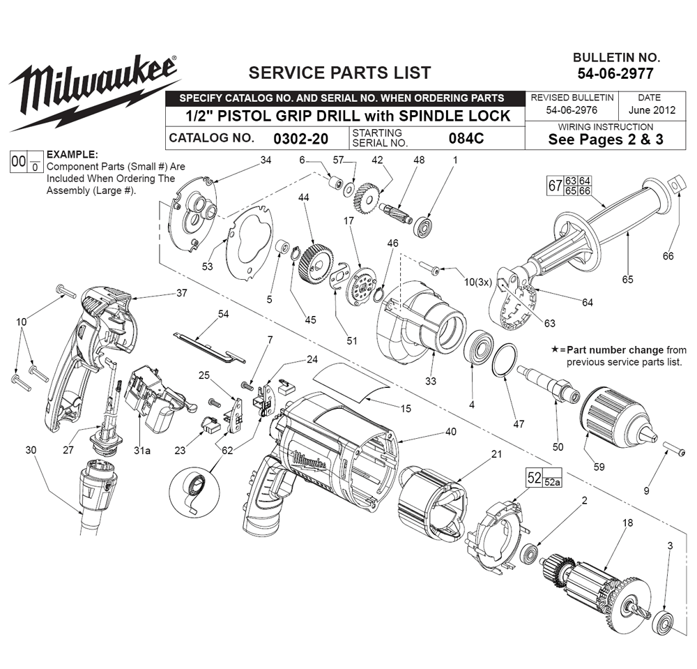 Fig-0 Diagram and Parts List for 0302-20 084C Milwaukee Electric Drill