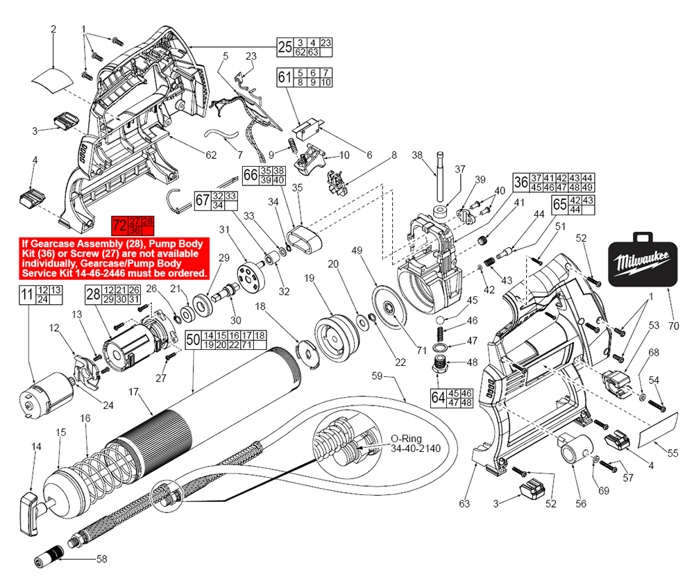 Fig-0 Diagram and Parts List for 2446-20 C39B Milwaukee Caulking Gun