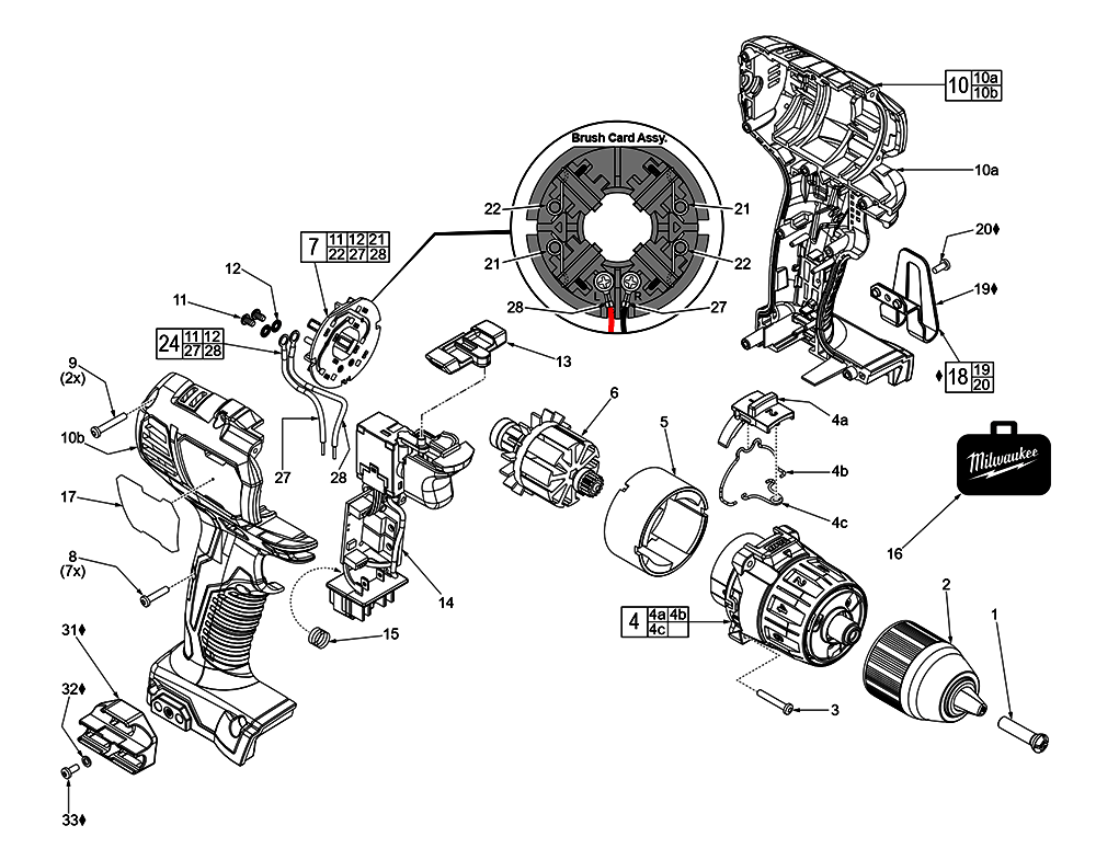 Fig-0 Diagram and Parts List for 2606-059 F61A Milwaukee Electric Drill