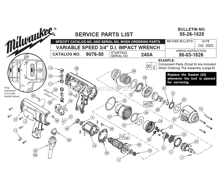 Page A Diagram and Parts List for 9076-50 240A Milwaukee Wrench