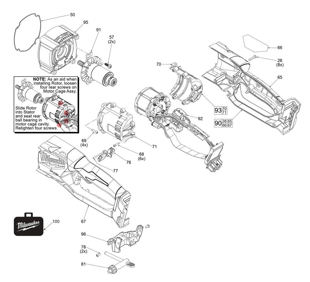 Fig-1 Diagram and Parts List for 2809-20 K57A Milwaukee Electric Drill