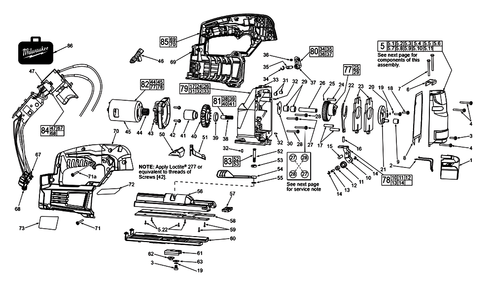 Fig-0 Diagram and Parts List for 2645-059 D42B Milwaukee Saw
