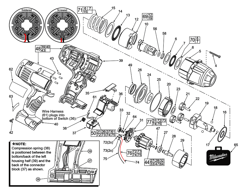 Fig-0 Diagram and Parts List for 2664-059 D44A Milwaukee Impact Driver