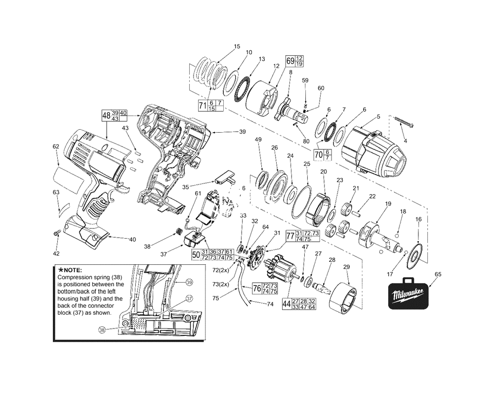 M18 1/2-Inch Square Impact Wrench Diagram and Parts List for 2662-22 B79B Milwaukee Wrench