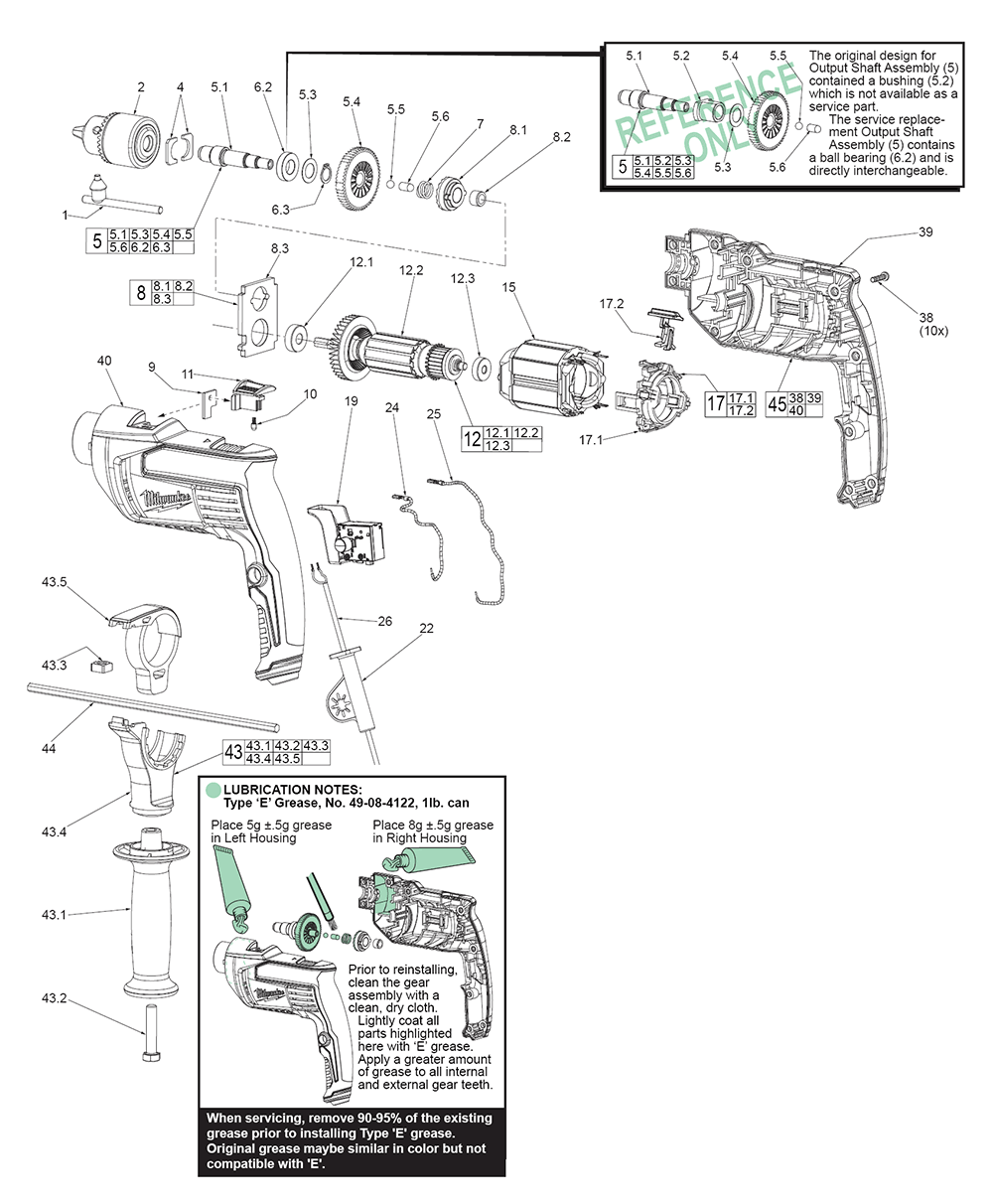 Fig-0 Diagram and Parts List for 5374-59A E64A Milwaukee Hammer Drill