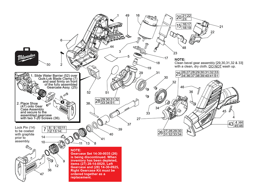 Fig-0 Diagram and Parts List for 2420-059 D25E Milwaukee Reciprocating Saw