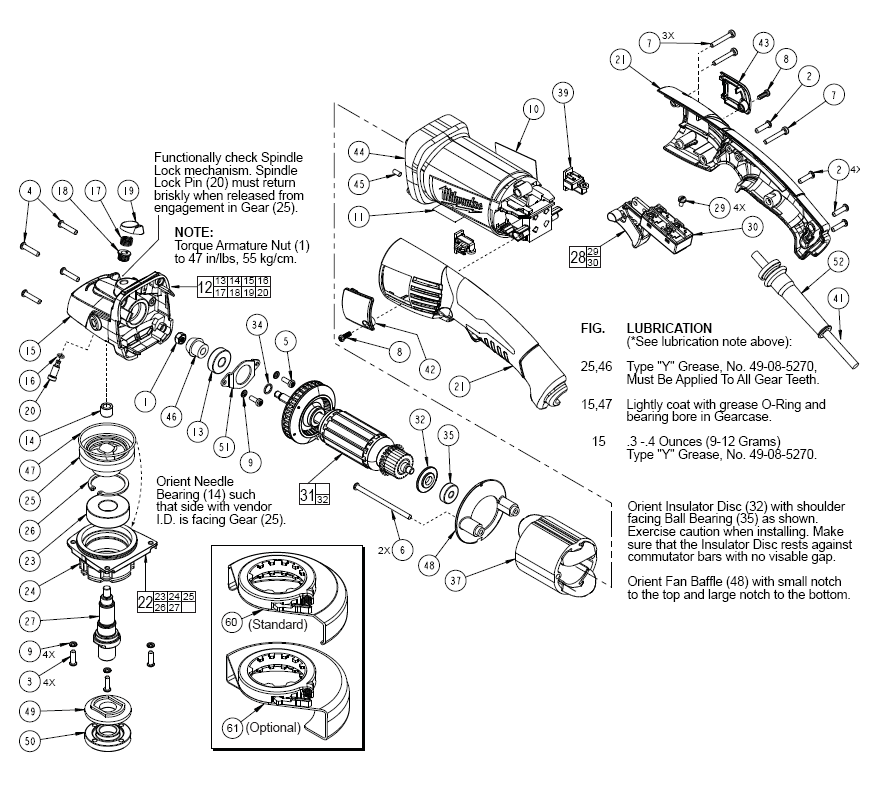 Fig-0 Diagram and Parts List for 6122-30  Milwaukee Angle Grinder
