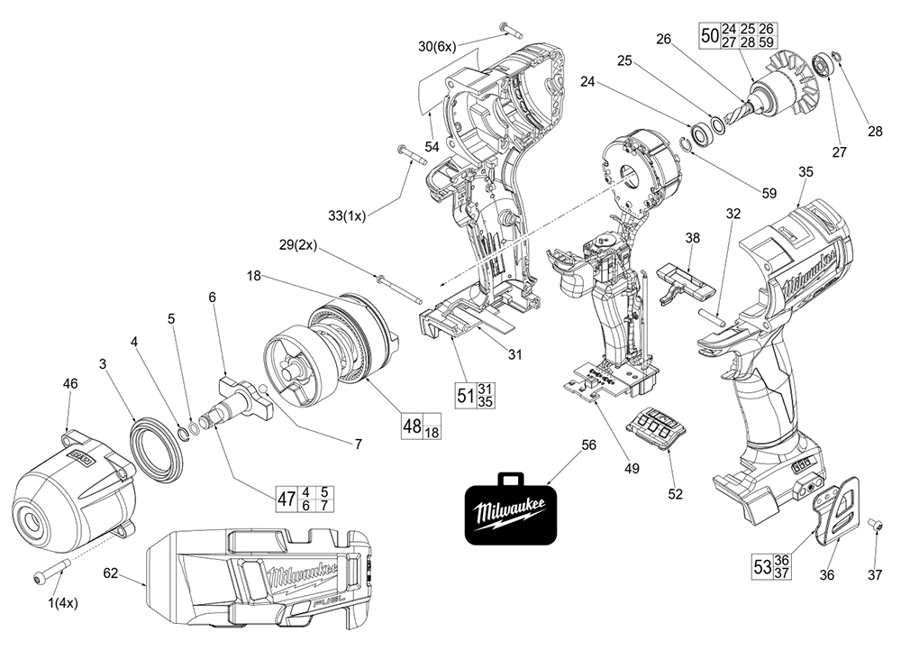 Fig-0 Diagram and Parts List for 2852-20 J73A Milwaukee Impact Driver
