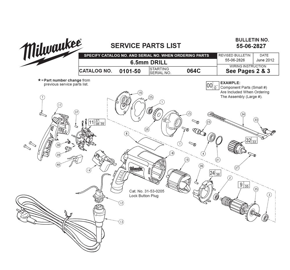 Fig-0 Diagram and Parts List for 0101-50 064C Milwaukee Electric Drill