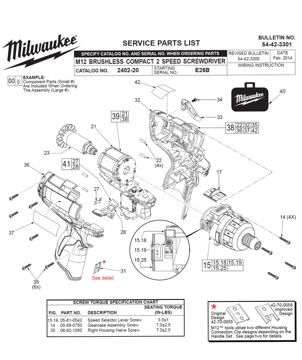 Fig-0 Diagram and Parts List for 2402-22 E26B Milwaukee Electric Drill