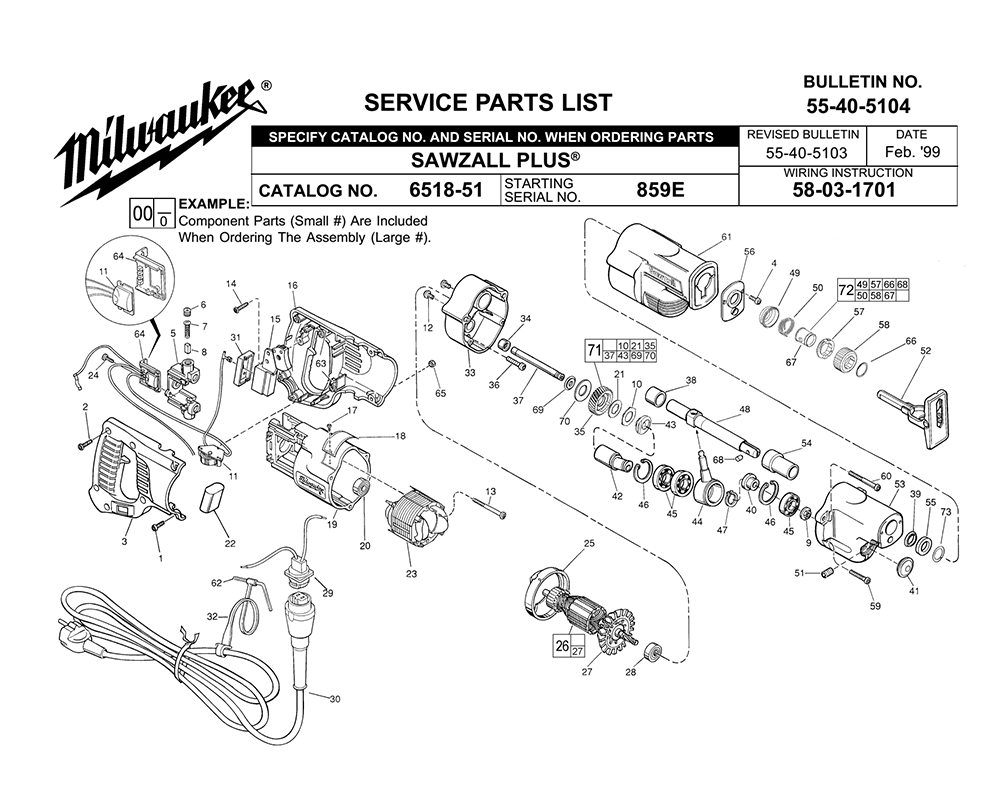 Fig-0 Diagram and Parts List for 6518-51 859E Milwaukee Saw