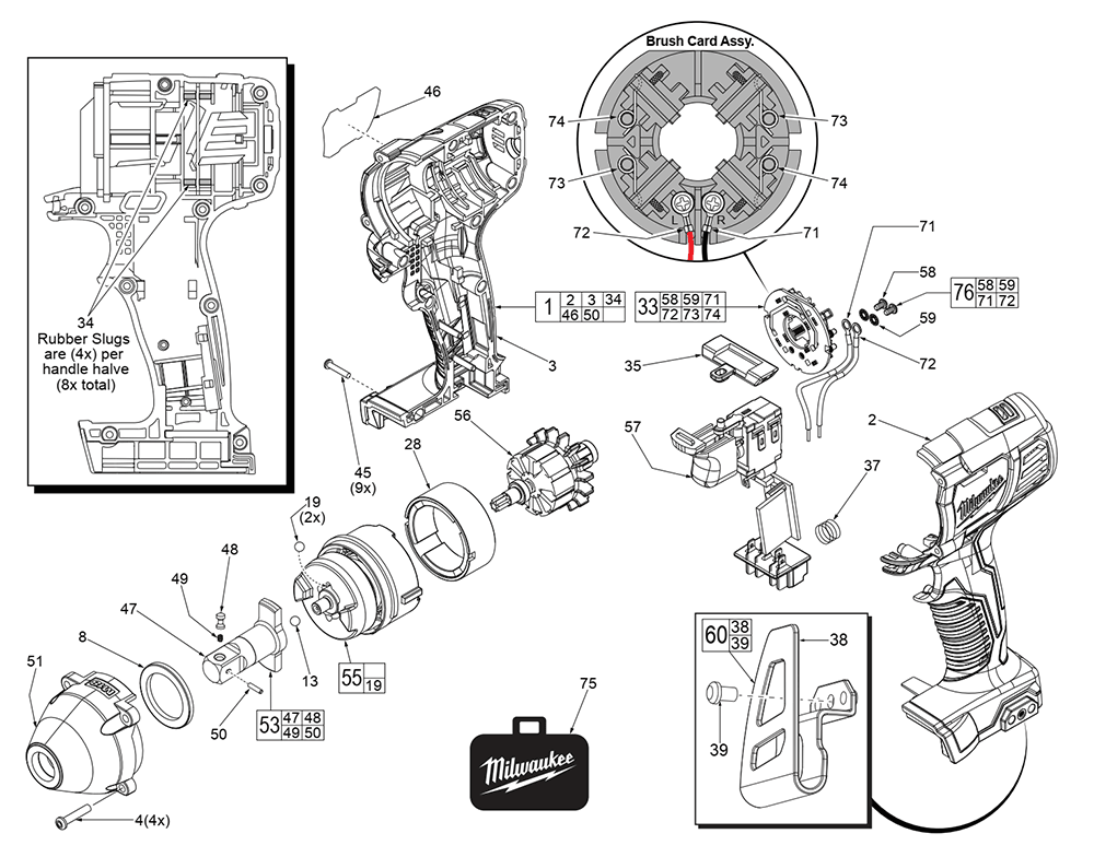 Fig-0 Diagram and Parts List for 2659-059 F73B Milwaukee Impact Driver