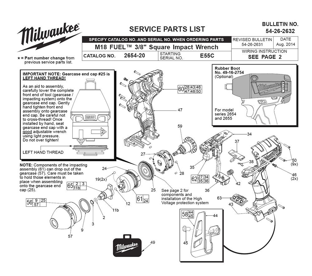 Fig-0 Diagram and Parts List for 2654-22CT E55C Milwaukee Impact Driver