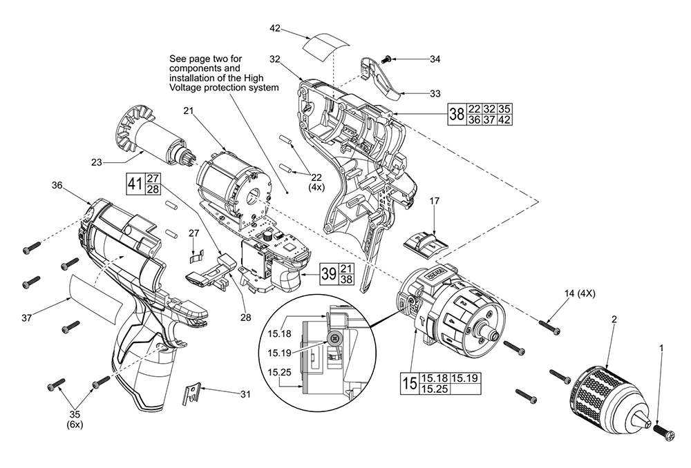 Fig-0 Diagram and Parts List for 2403-20 E27D Milwaukee Cordless Drill