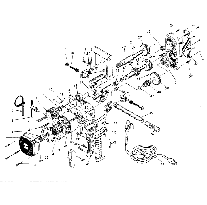 Fig-0 Diagram and Parts List for 1670-1  Milwaukee Electric Drill