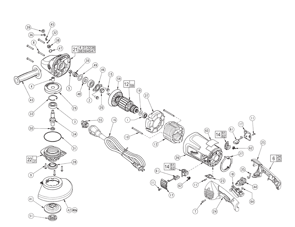 Fig-0 Diagram and Parts List for 6089-30  Milwaukee Angle Grinder