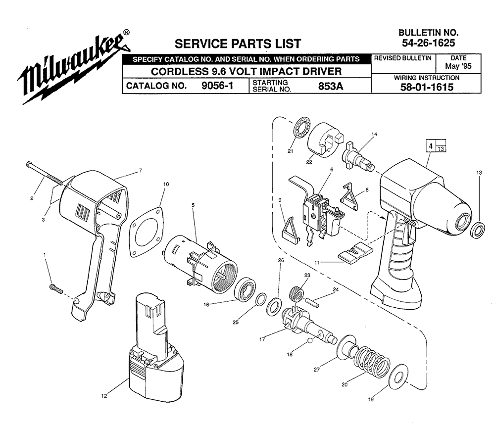 Fig-0 Diagram and Parts List for 9056-1 853A Milwaukee Impact Driver