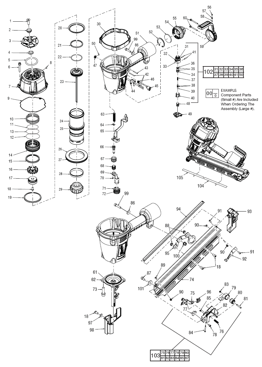 Fig-0 Diagram and Parts List for 7110-20  Milwaukee Nailer
