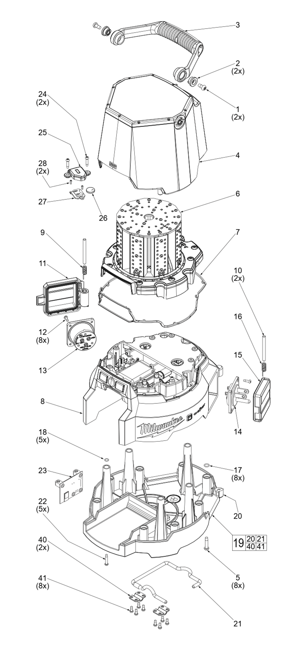 Fig-0 Diagram and Parts List for 2146-20 H63B Milwaukee Worklight & Flashlight