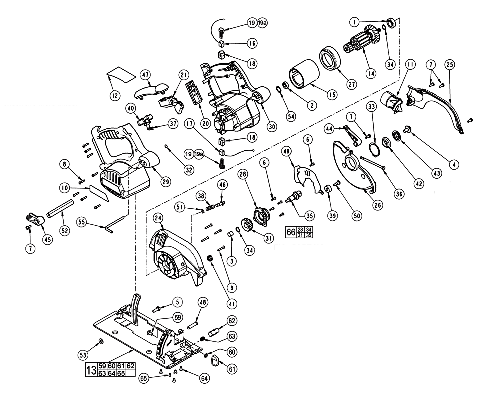 Fig-0 Diagram and Parts List for 6310-50 057B Milwaukee Saw