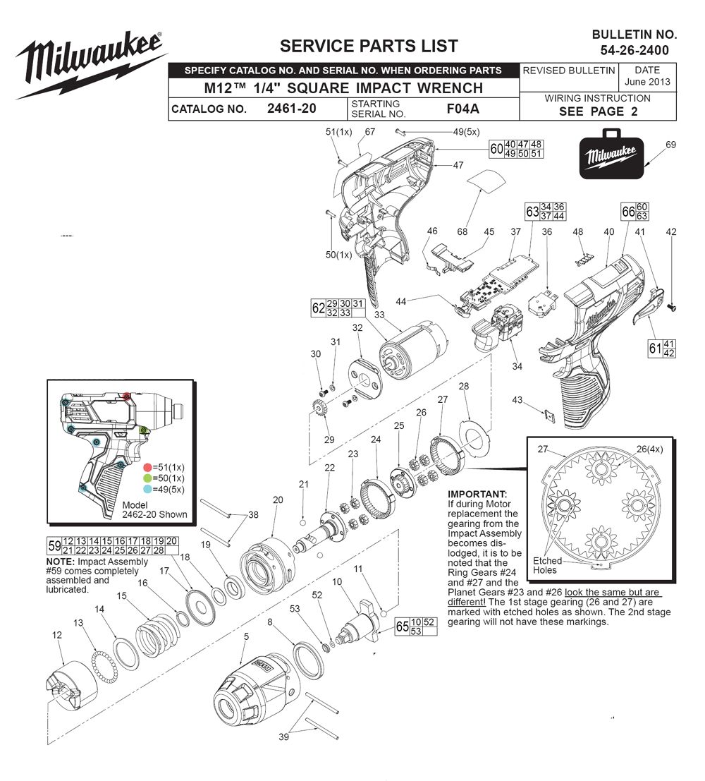 Fig-0 Diagram and Parts List for 2461-22 F04A Milwaukee Impact Driver
