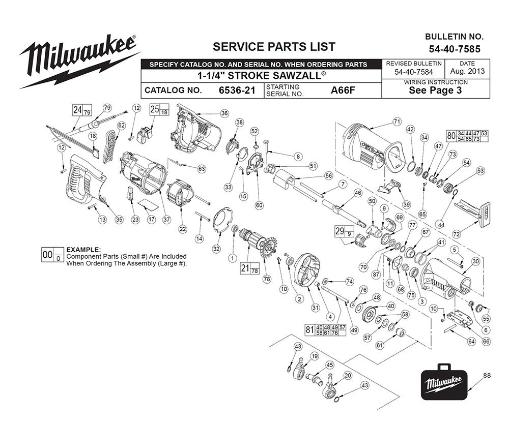 Fig-0 Diagram and Parts List for 6536-21 A66F Milwaukee Saw