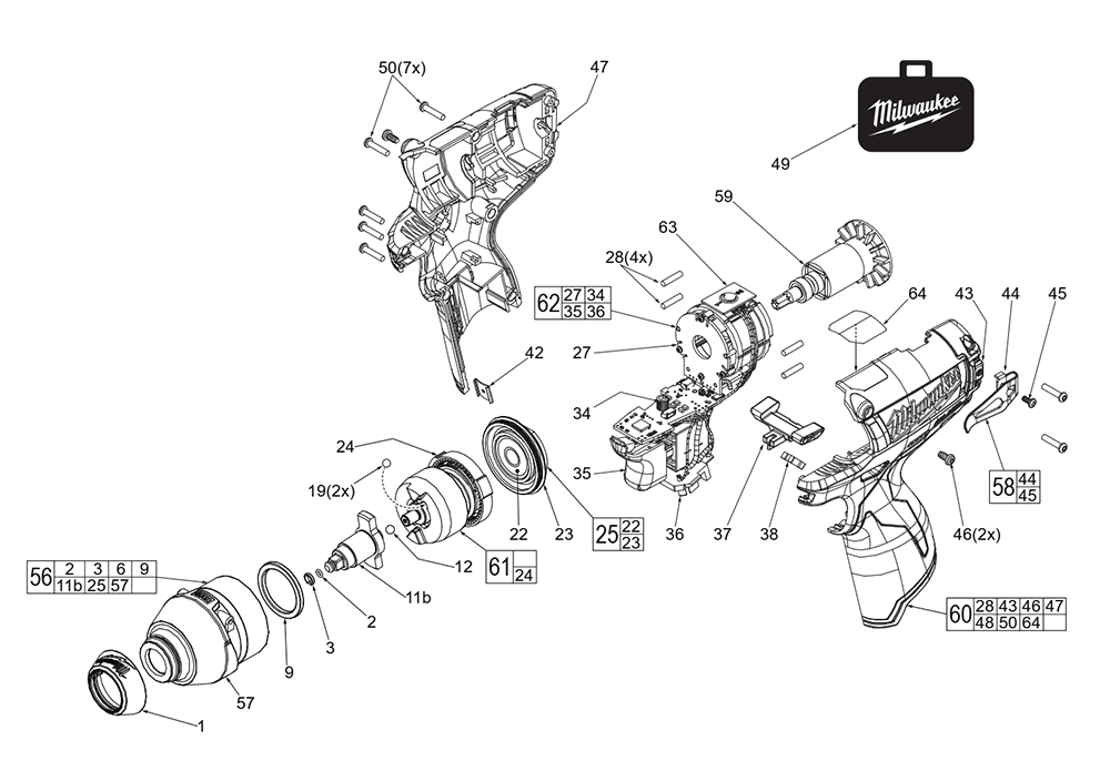 Fig-0 Diagram and Parts List for 2452-059 F12A Milwaukee Impact Driver