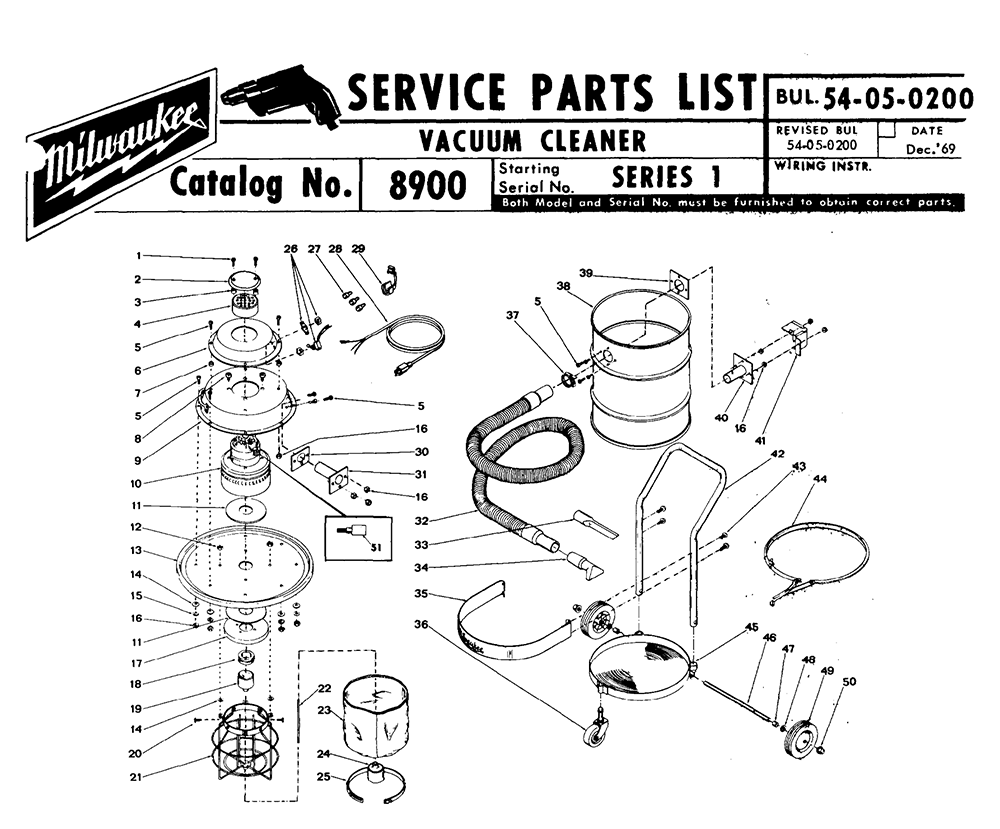 Fig-0 Diagram and Parts List for 8900 SERIES 1 Milwaukee Leaf Blower / Vacuum