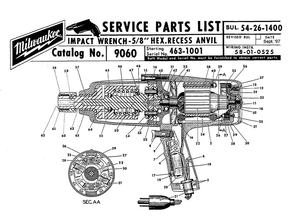 Fig-0 Diagram and Parts List for 9060 4631001 Milwaukee Impact Driver