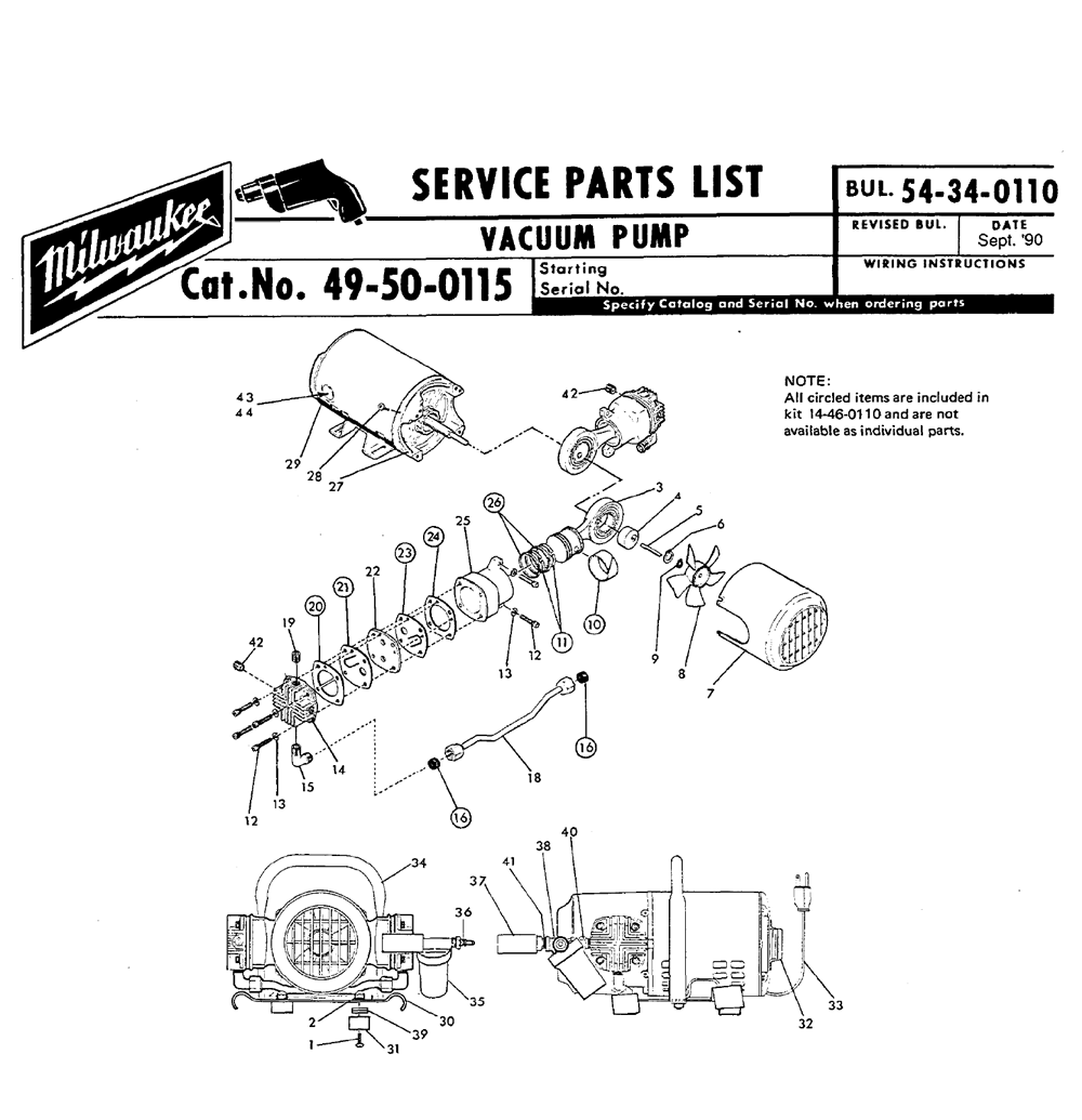 Fig-0 Diagram and Parts List for 49-50-0115  Milwaukee Compressor
