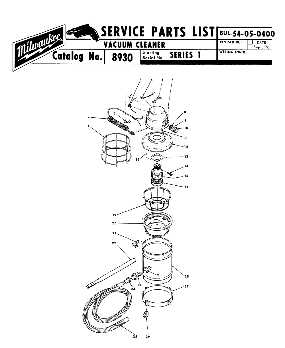 Fig-0 Diagram and Parts List for 8930 SERIES 1 Milwaukee Leaf Blower / Vacuum