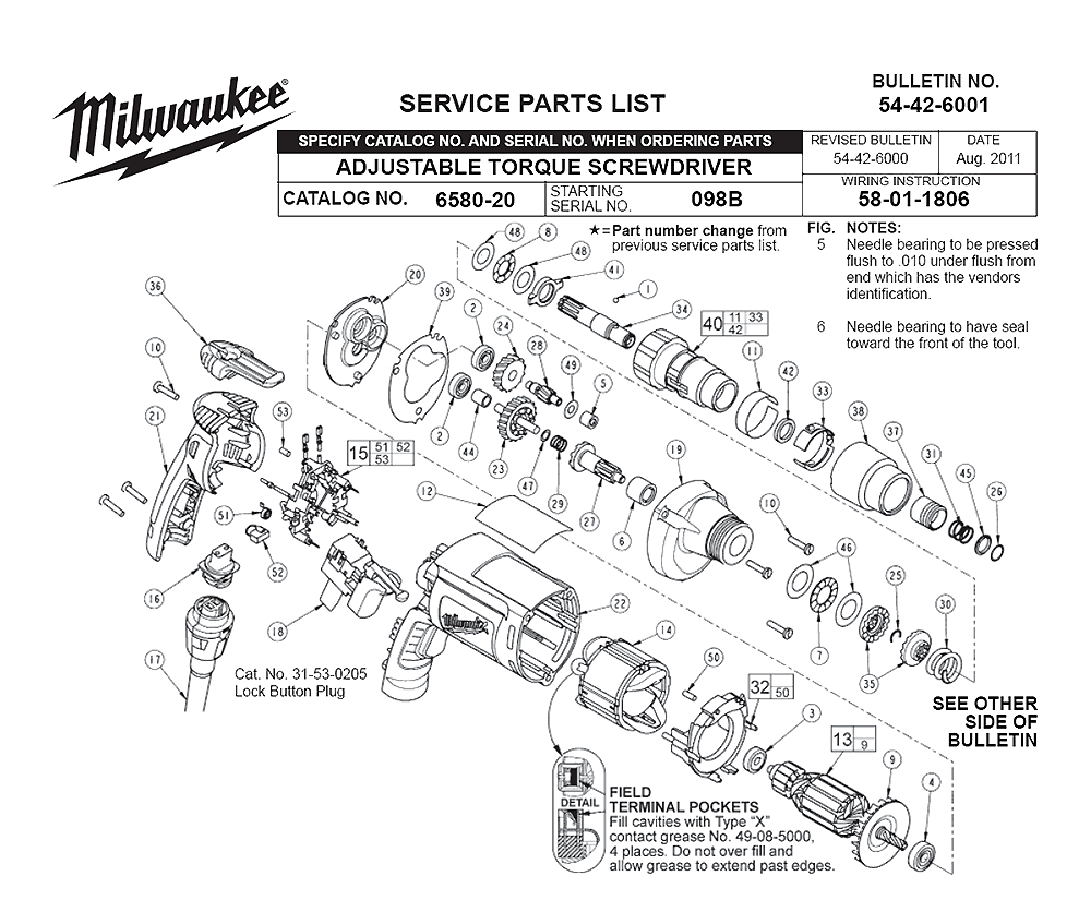 Fig-0 Diagram and Parts List for 6580-20 098B Milwaukee Electric Drill