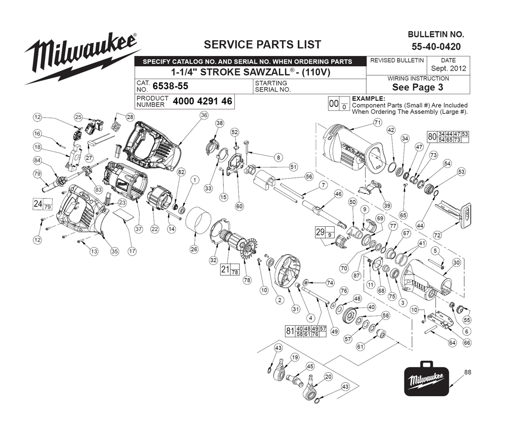 Fig-0 Diagram and Parts List for 6538-55 4000429146 Milwaukee Reciprocating Saw