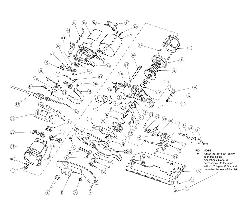 Fig-0 Diagram and Parts List for 6380-55 A36B Milwaukee Circular Saw