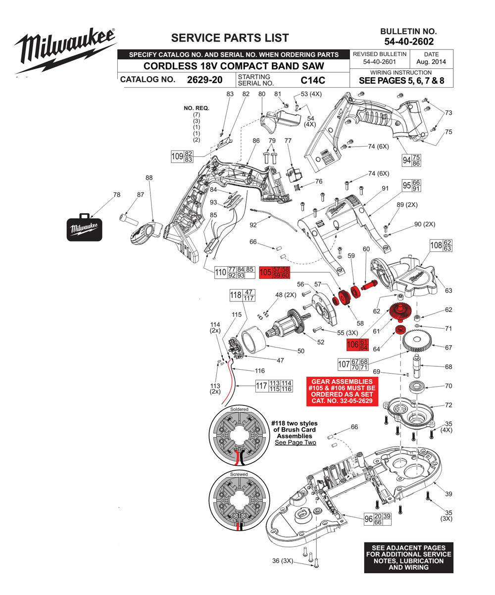 Fig-0 Diagram and Parts List for 2629-20 C14C Milwaukee Saw
