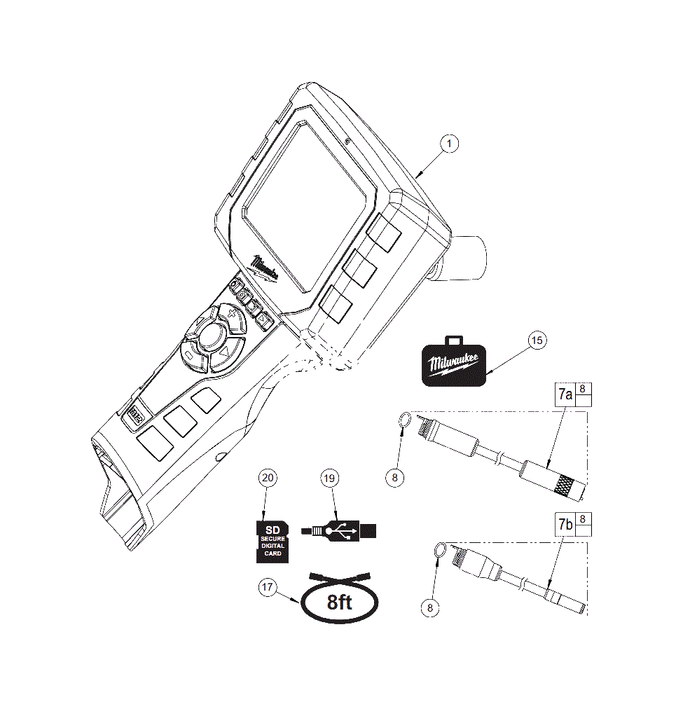 12 Volt M-Spector 2 (Digital Inspection Camera) Diagram and Parts List for 2311-20 C20B Milwaukee Worklight & Flashlight
