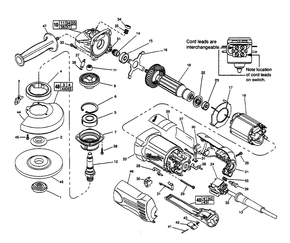 Fig-0 Diagram and Parts List for 6148-55 856A Milwaukee Angle Grinder