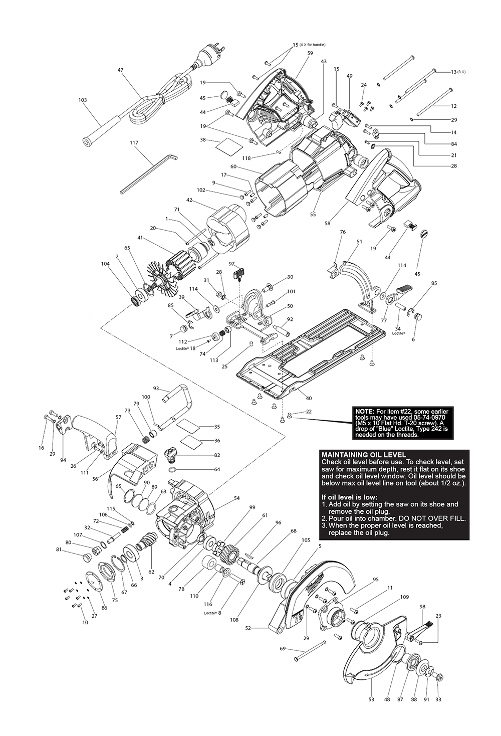 Fig-0 Diagram and Parts List for 6577-20 B21C Milwaukee Saw