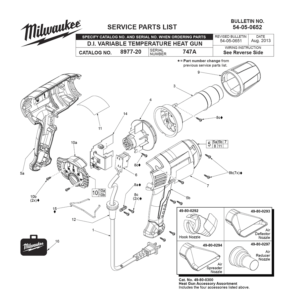 Fig-0 Diagram and Parts List for 8985 747A Milwaukee Heat Gun
