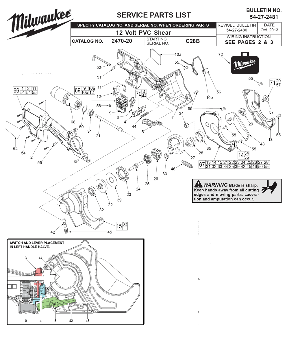 Fig-0 Diagram and Parts List for 2470-21 C28B Milwaukee Nibbler & Shears