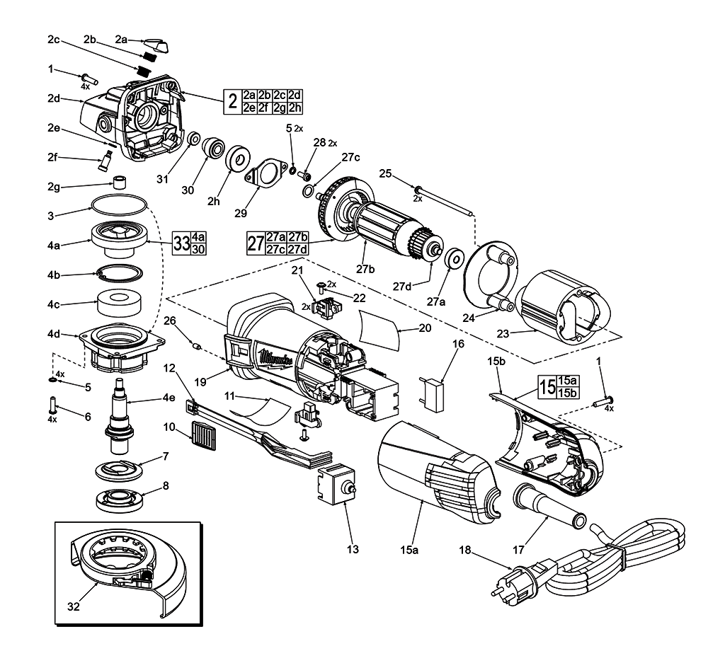 Fig-0 Diagram and Parts List for 6148-59A C43A Milwaukee Angle Grinder