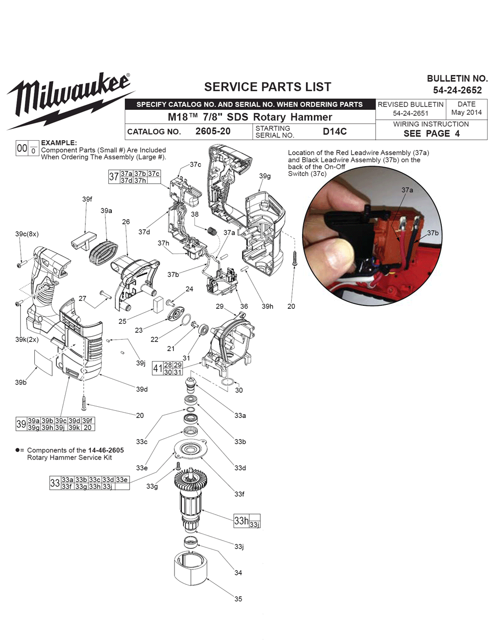 Fig-0 Diagram and Parts List for 2605-20 D14C Milwaukee Hammer Drill