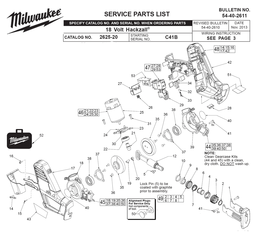 Fig-0 Diagram and Parts List for 2625-21CT C41B Milwaukee Saw
