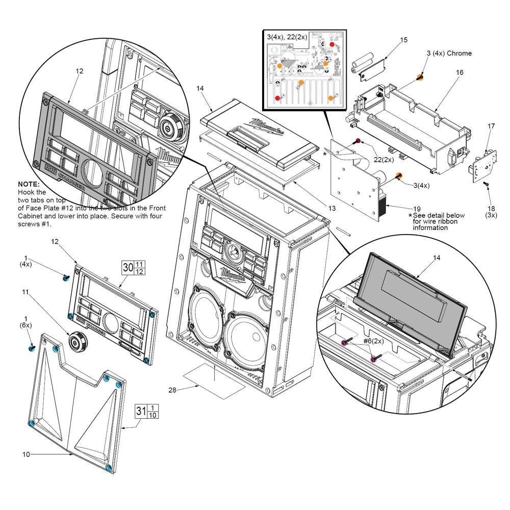 Fig-0 Diagram and Parts List for 2792-20 F69A Milwaukee Radio