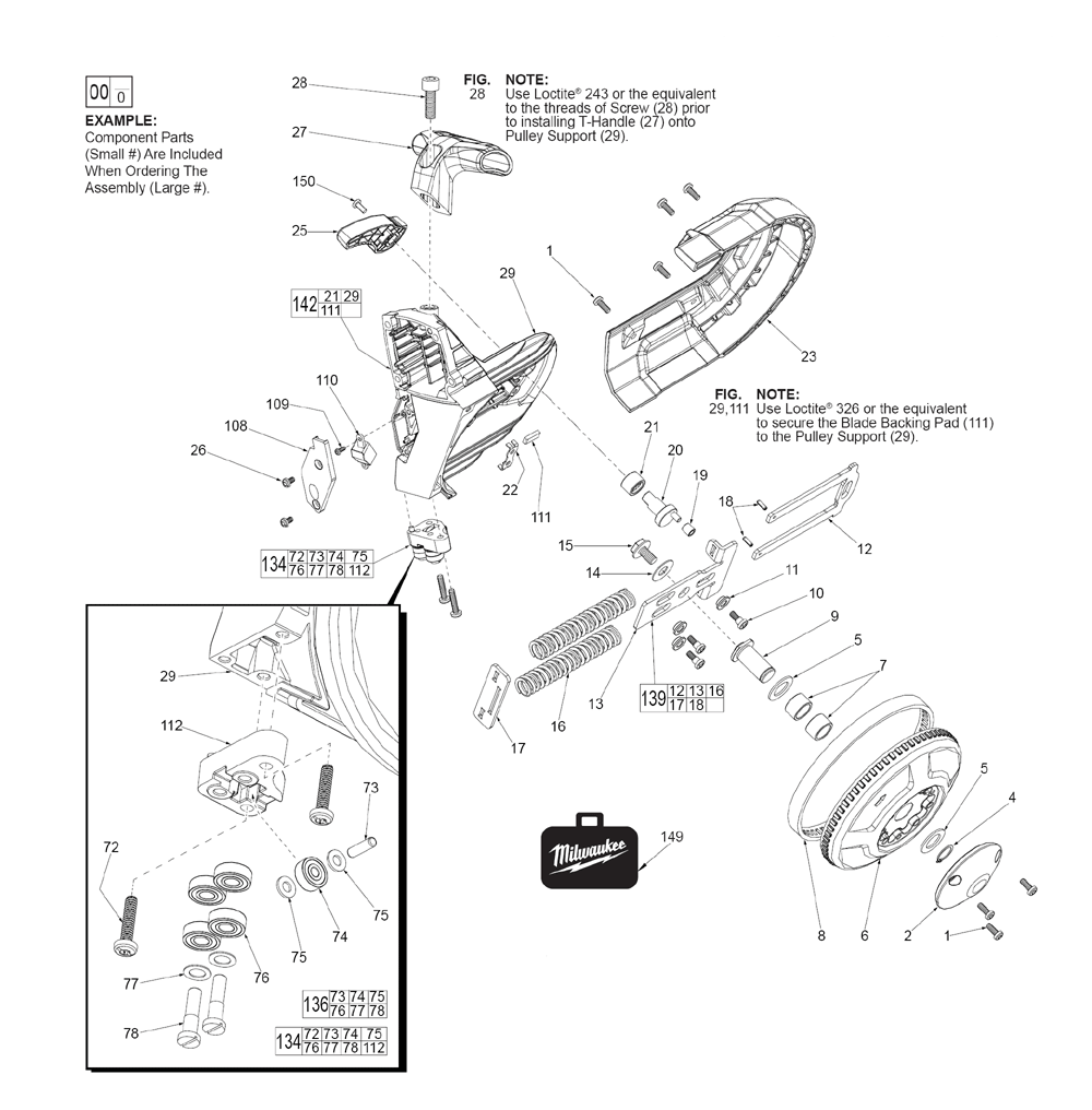 Fig-1 Diagram and Parts List for 2729-21 F83A Milwaukee Saw