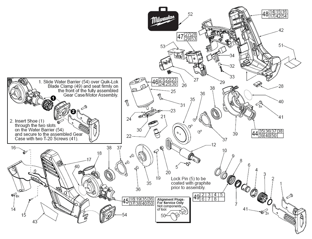 Fig-0 Diagram and Parts List for 2625-20 C41E Milwaukee Reciprocating Saw