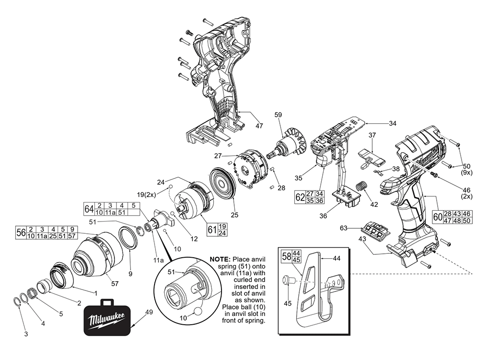 Fig-0 Diagram and Parts List for 2653-059 F20D Milwaukee Impact Driver