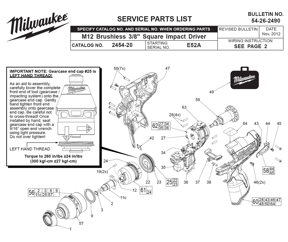 Fig-0 Diagram and Parts List for 2454-20 E52A Milwaukee Impact Driver
