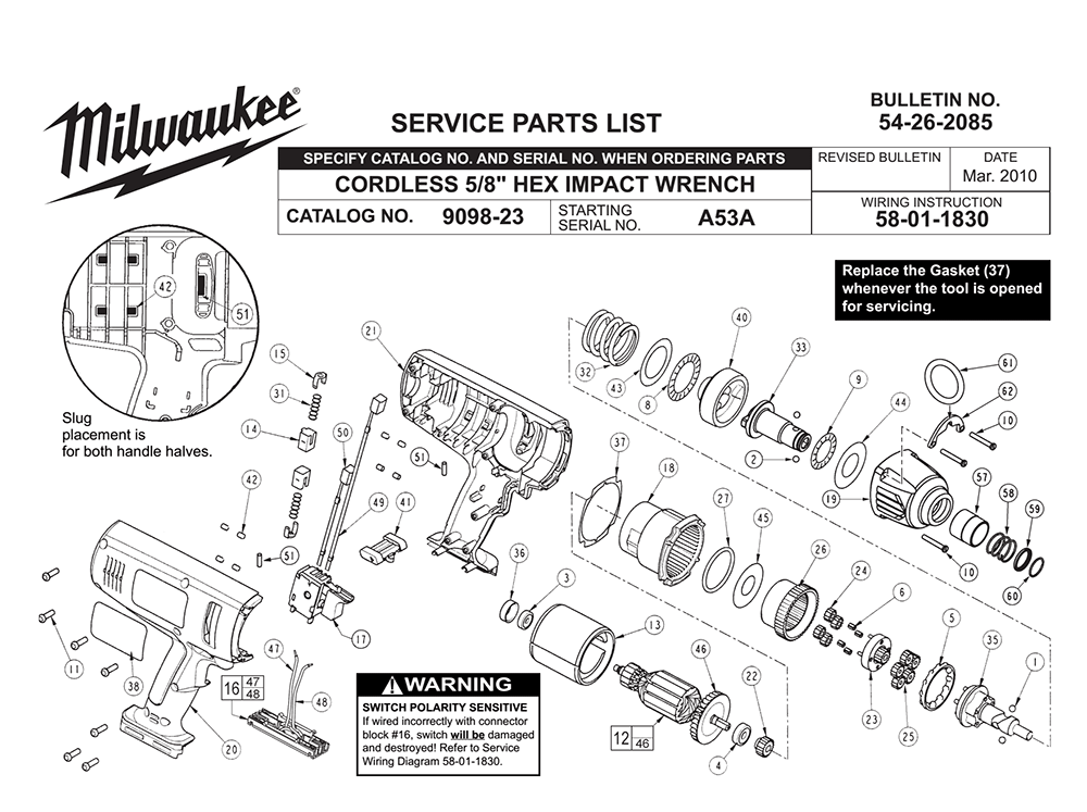 Fig-0 Diagram and Parts List for 9098-23 A53A Milwaukee Impact Driver