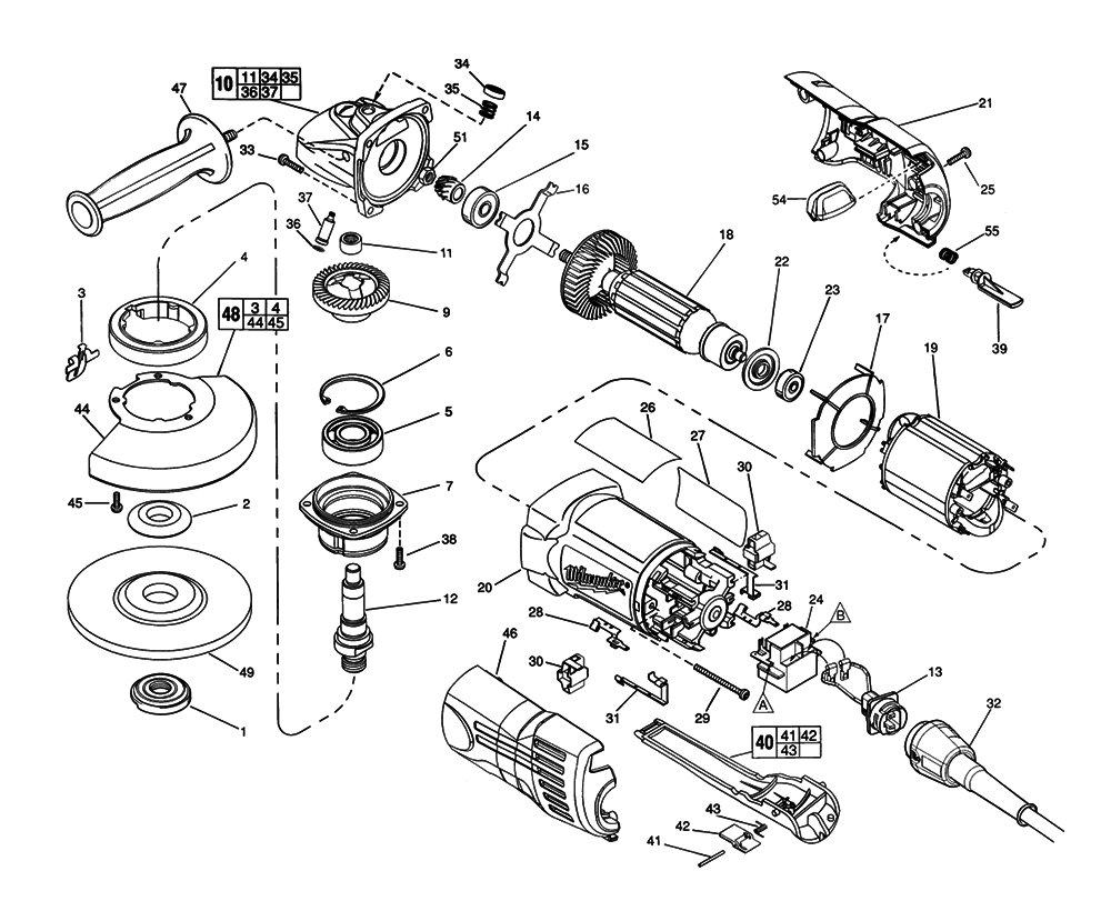 Fig-0 Diagram and Parts List for 6149-50 919B Milwaukee Angle Grinder